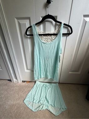 Rene Rofe Mint Lace-Back Tank & Shorts Sleep Set
